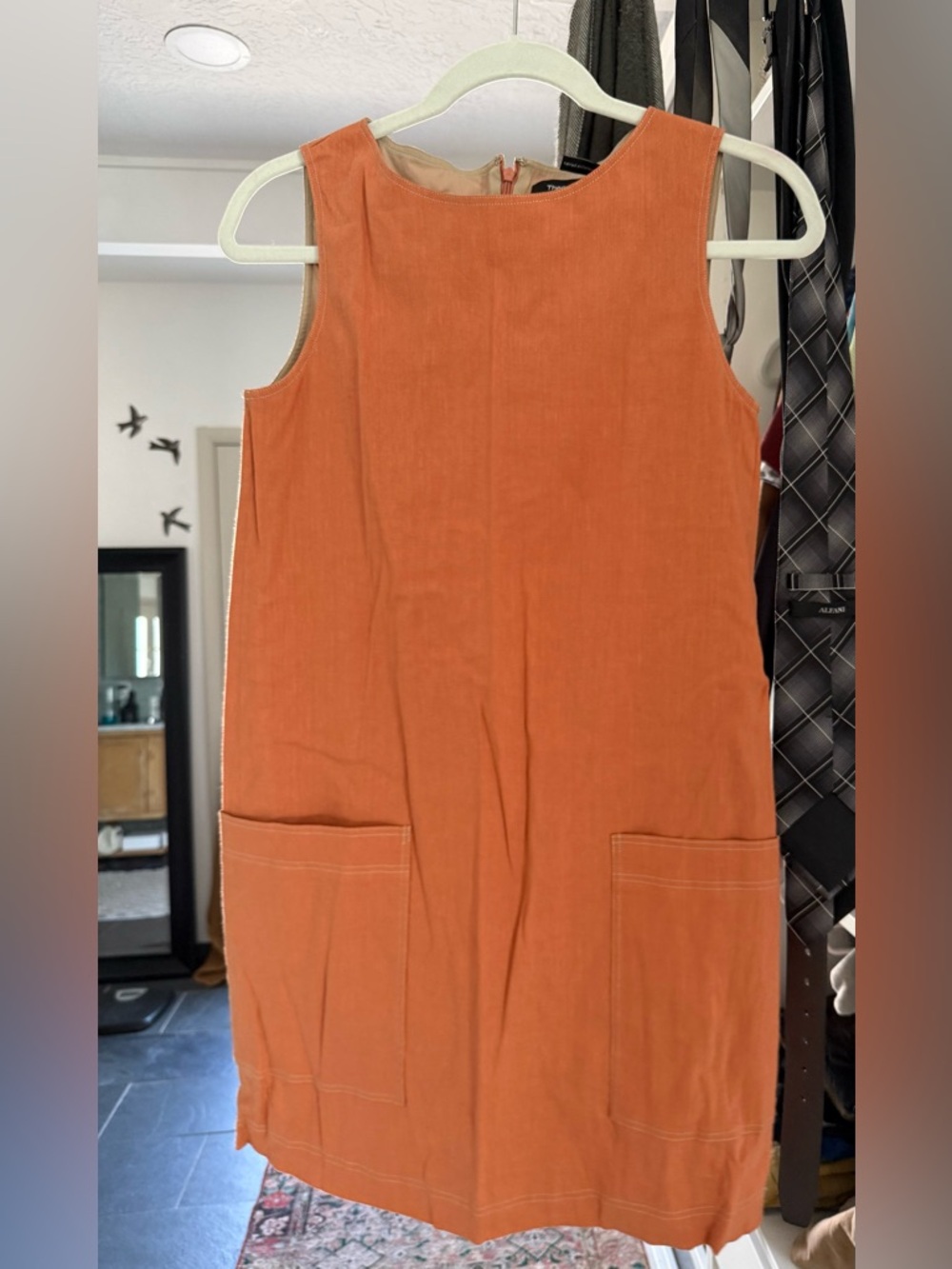 Theory Coral-Orange Sleeveless Mini Shift Dress